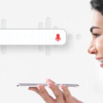 a woman using the voice search function