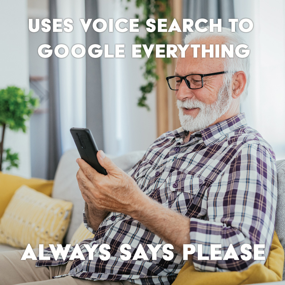 Meme depicting older gentleman being polite to voice search